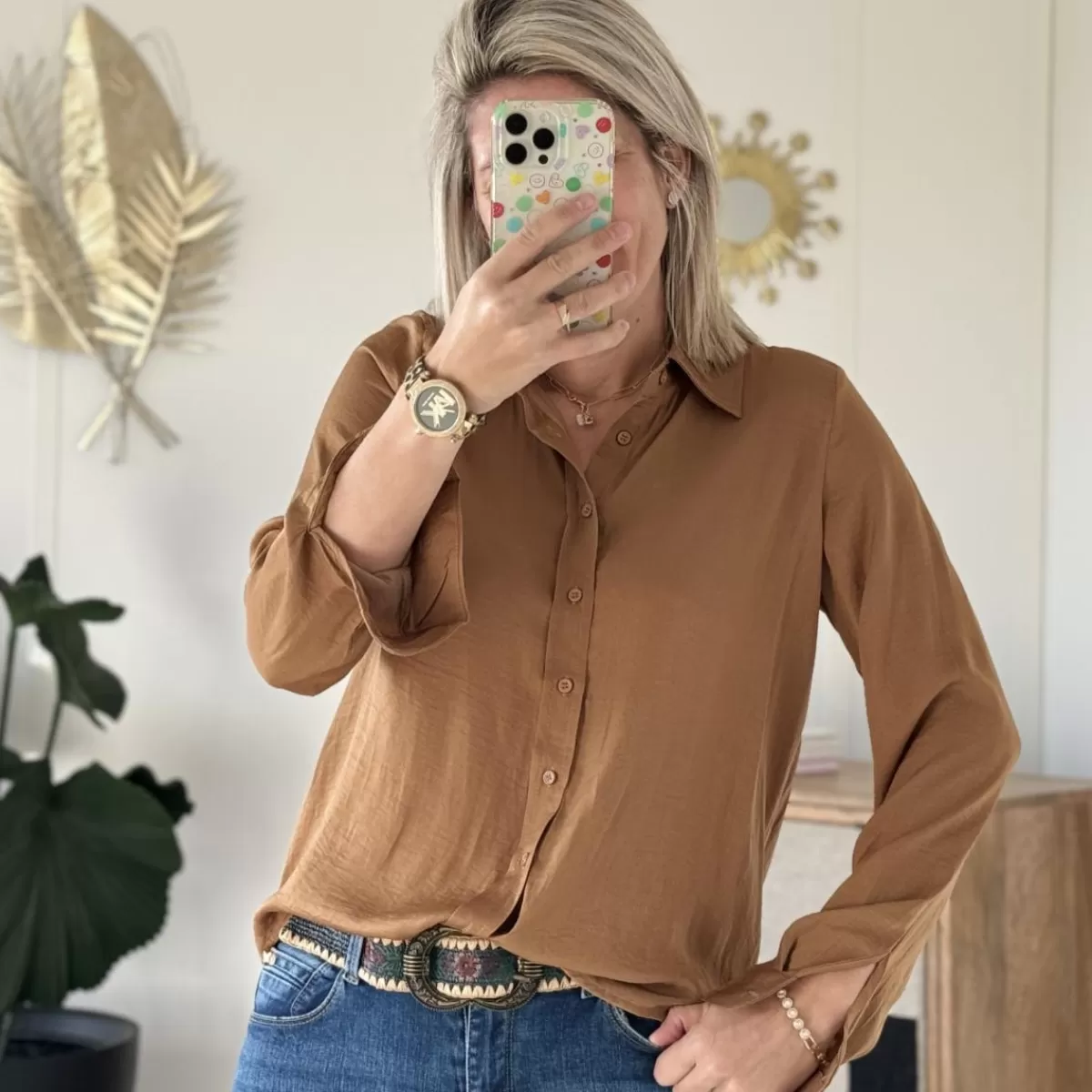 Chemise satinée camel<Le Dressing de Sarah D Cheap