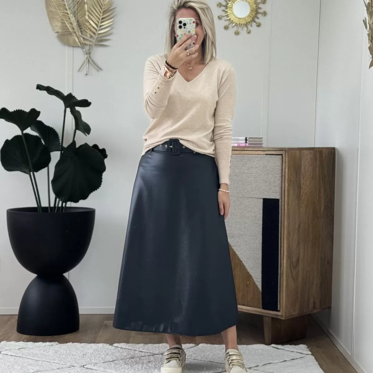 Jupe ceinturée en simili cuir<Le Dressing de Sarah D Store