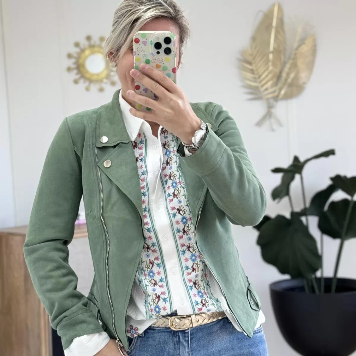 Perfecto suédine vert amande<Le Dressing de Sarah D Store