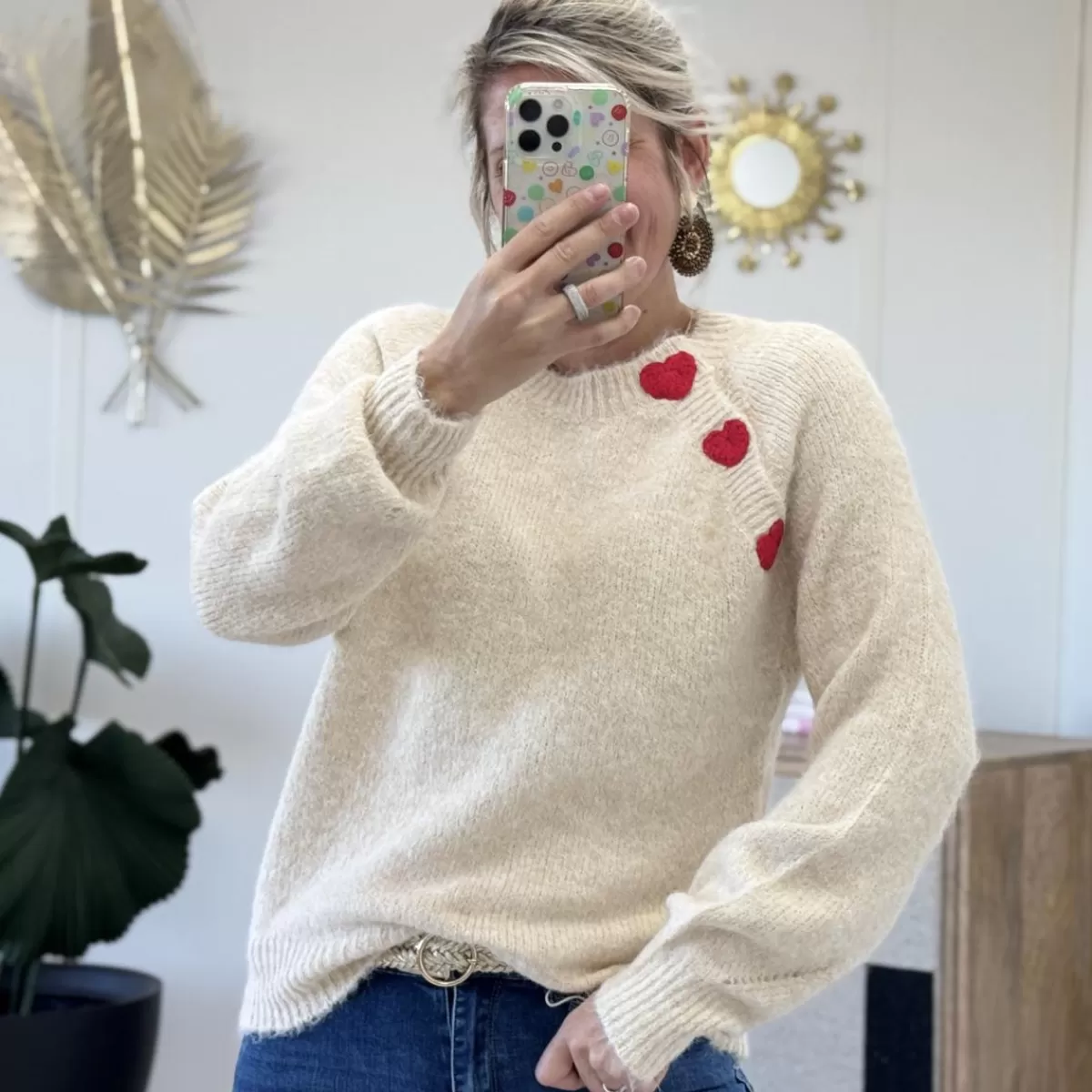 Pull 3 heart ecru<Le Dressing de Sarah D Outlet