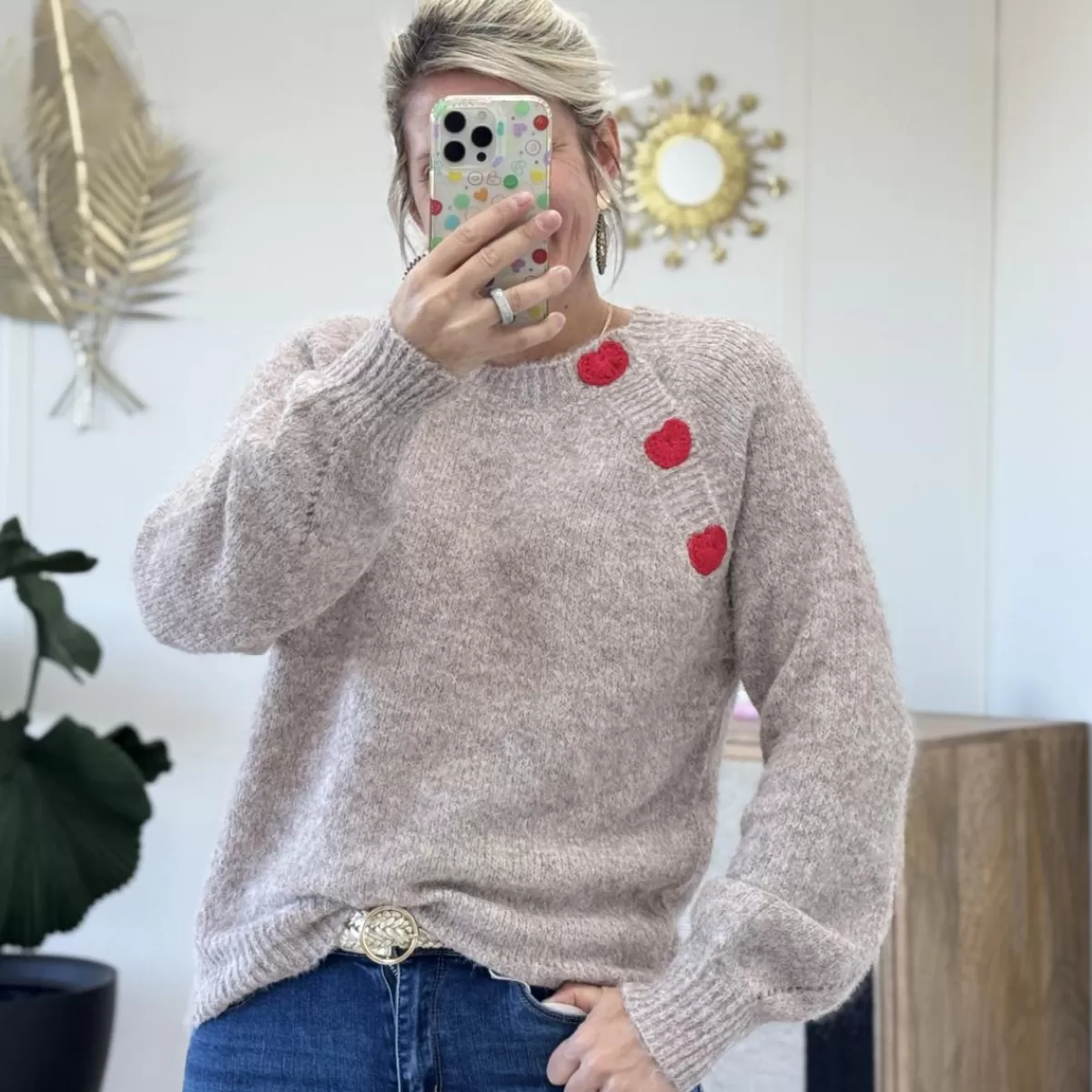 Pull 3 heart taupe<Le Dressing de Sarah D Flash Sale