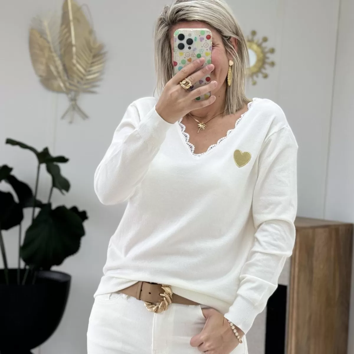 Pull Andy blanc coeur or<Le Dressing de Sarah D Cheap