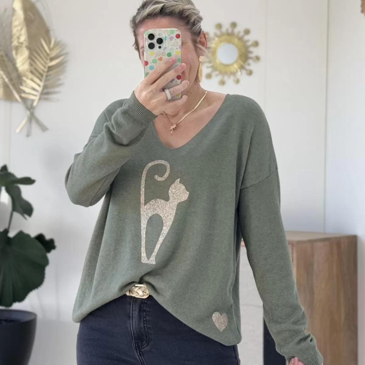 Pull Cat kaki<Le Dressing de Sarah D Hot