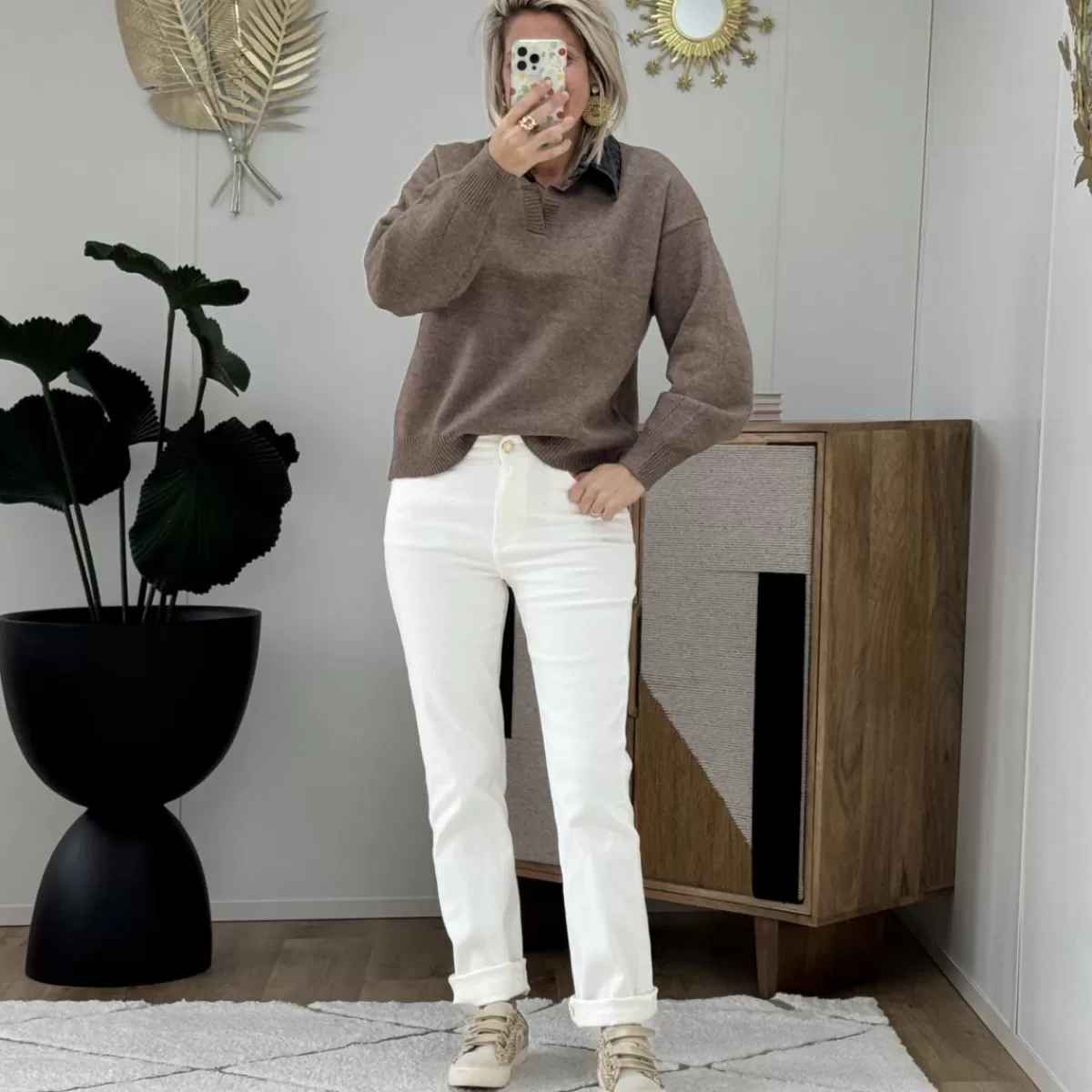 Pull col jeans taupe<Le Dressing de Sarah D Store