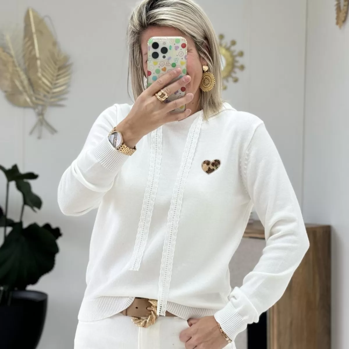 Pull Joy blanc<Le Dressing de Sarah D Best Sale