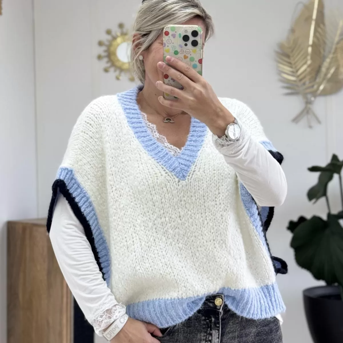Pull Logan blanc bleu<Le Dressing de Sarah D Fashion