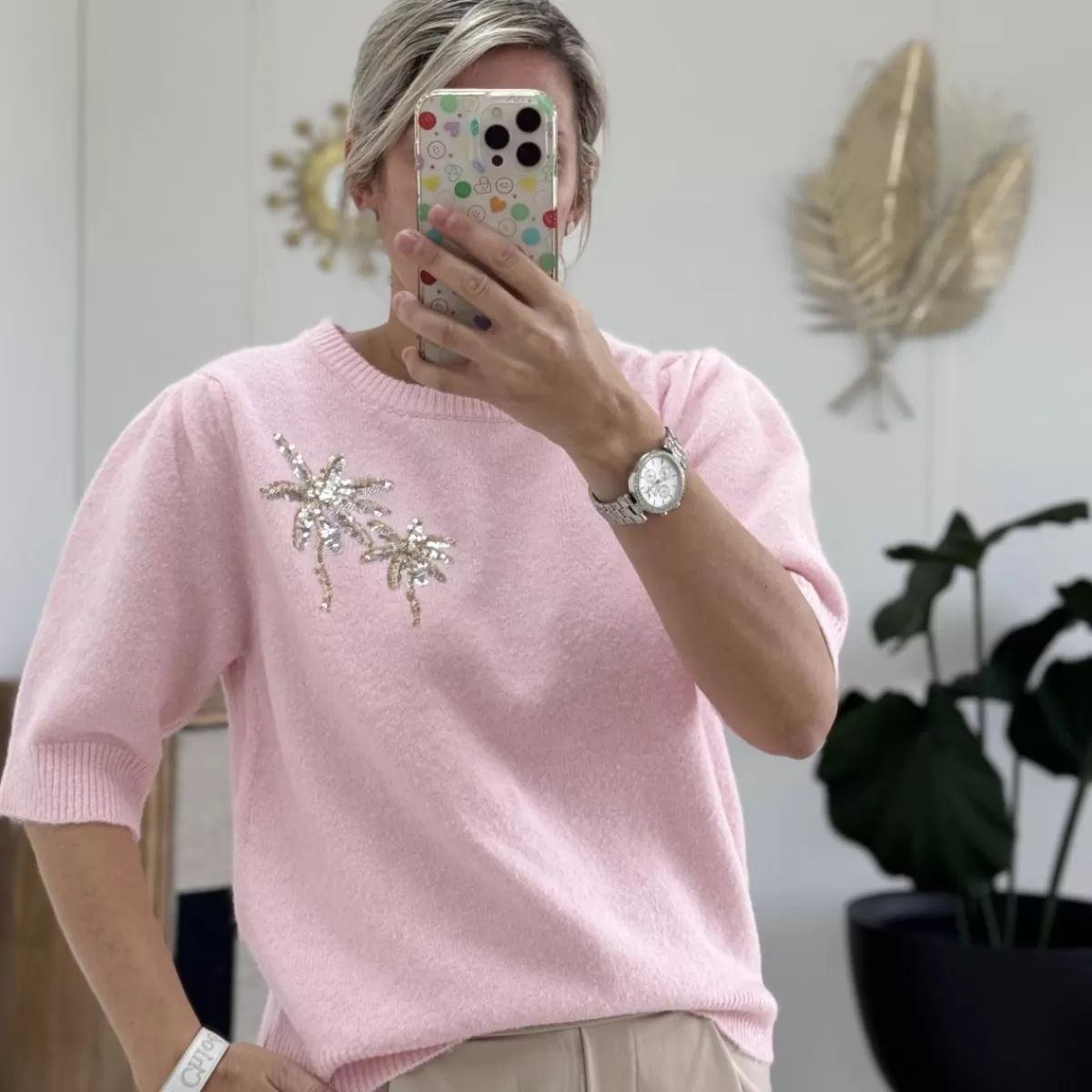 Pull palmiers rose<Le Dressing de Sarah D Outlet